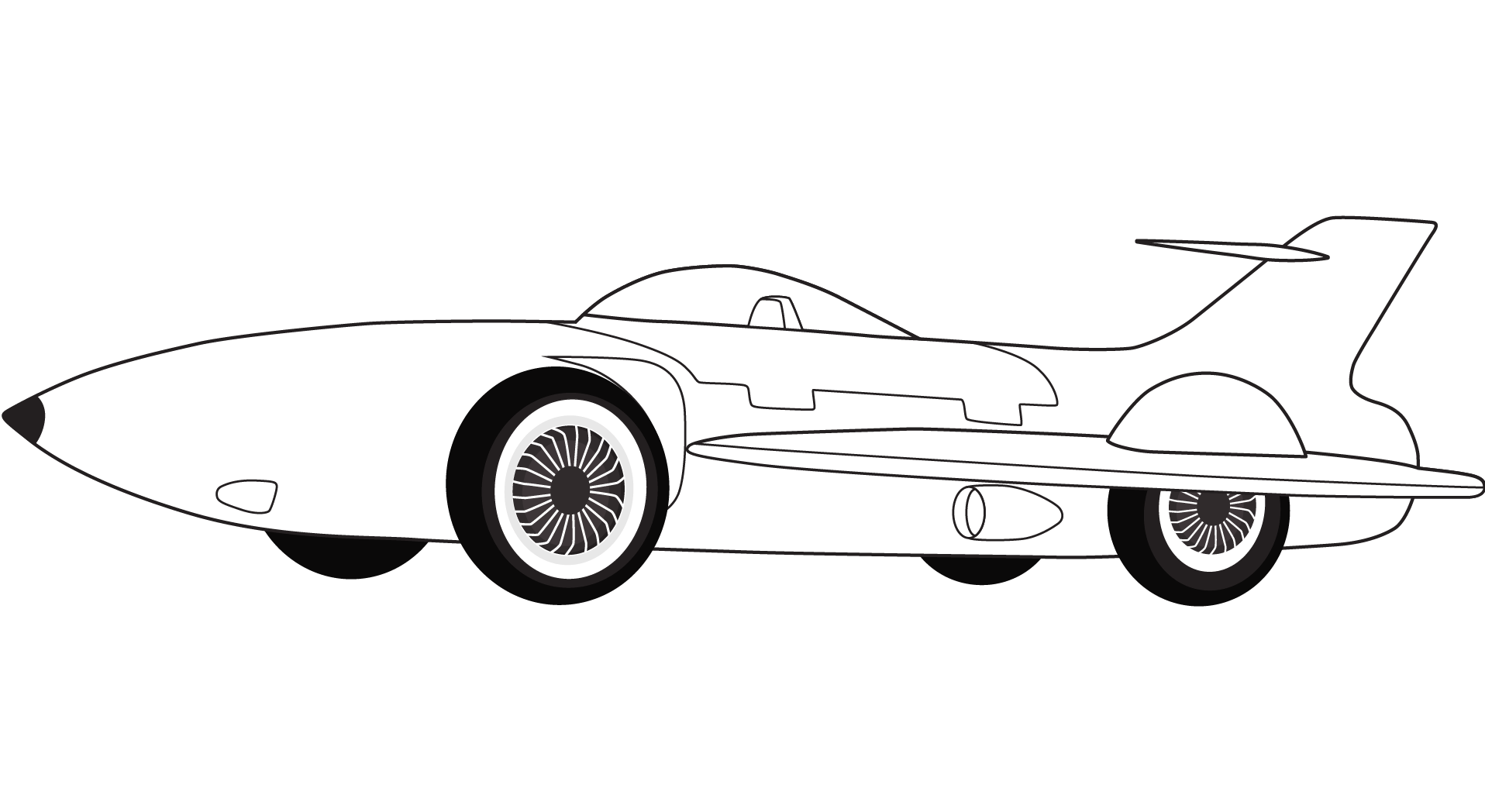 Kolorowanka samolot odrzutowy na kółkach - samochód General Motors Firebird 1 XP 21 rok 1953